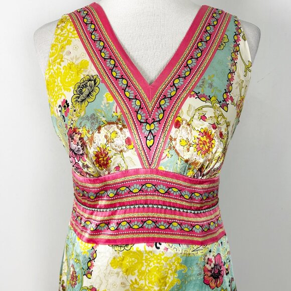 Y2K Nicole Miller Silk Scarf Print Shift Dress Asian Inspired Floral Size 10 Wom - Picture 2 of 5